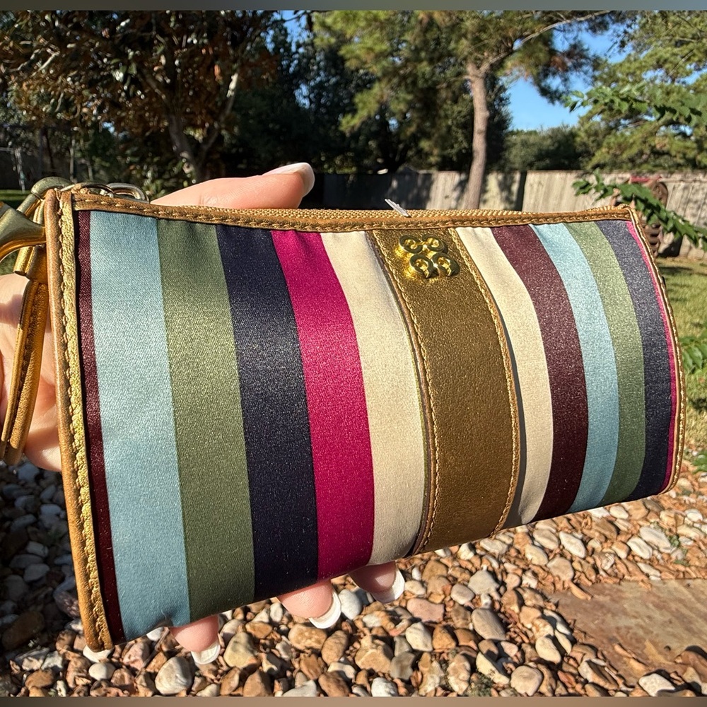 COACH Julia Multicolor Legacy striped zip around wristlet Gold Colorful 7”x4”EUC - Picture 3 of 16